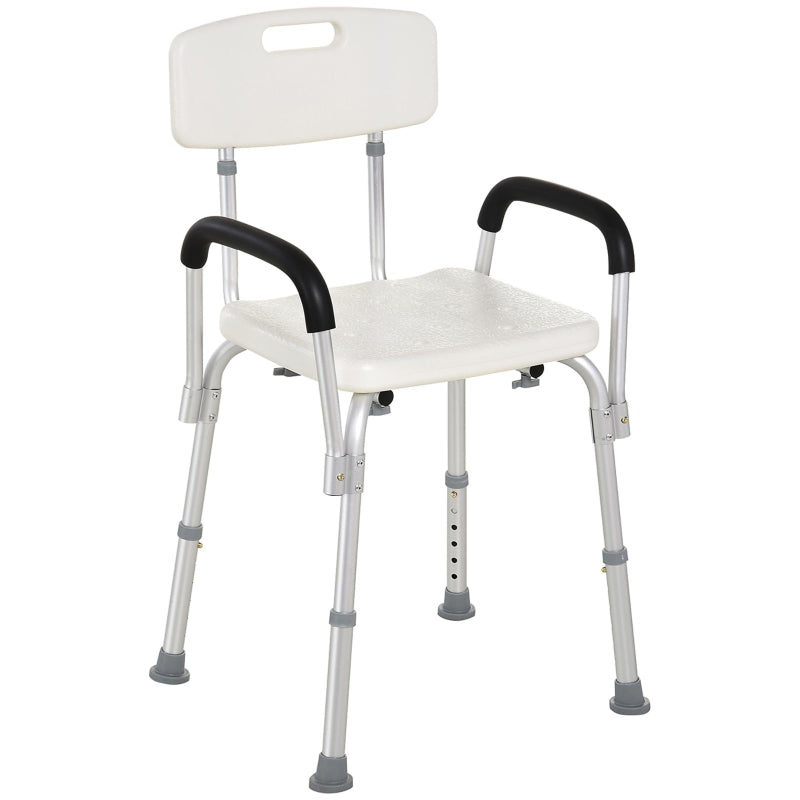 Adjustable Shower Chair with Back and Armrest, Portable Medical Stool - White