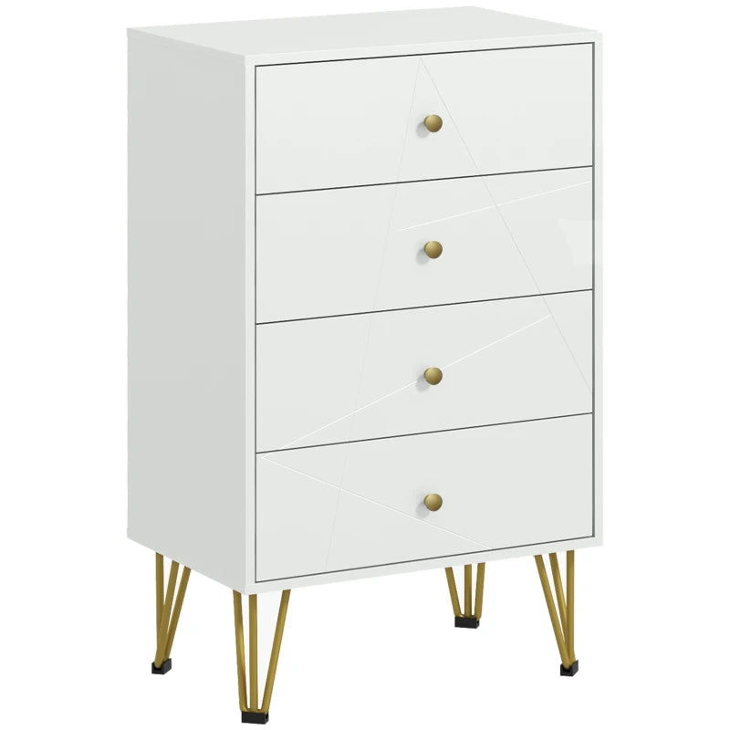 White 4-Drawer Tall Dresser with Hairpin Legs