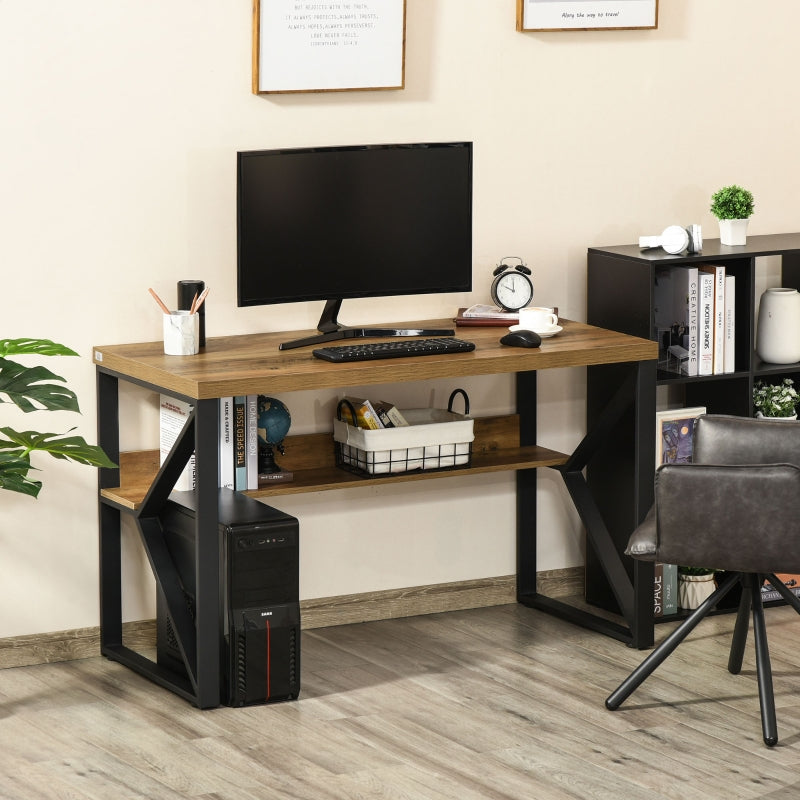 Modern Black Brown Wood Effect Computer Desk with Storage Shelf