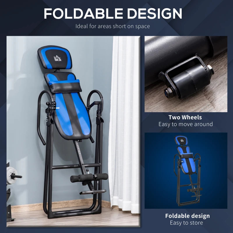 Foldable Inversion Table, Black Back Therapy Bench with Ankle Cushions