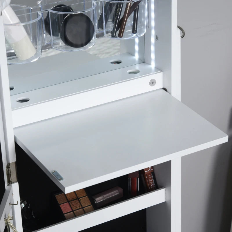 White Standing Mirror Jewellery Cabinet with LED Lights