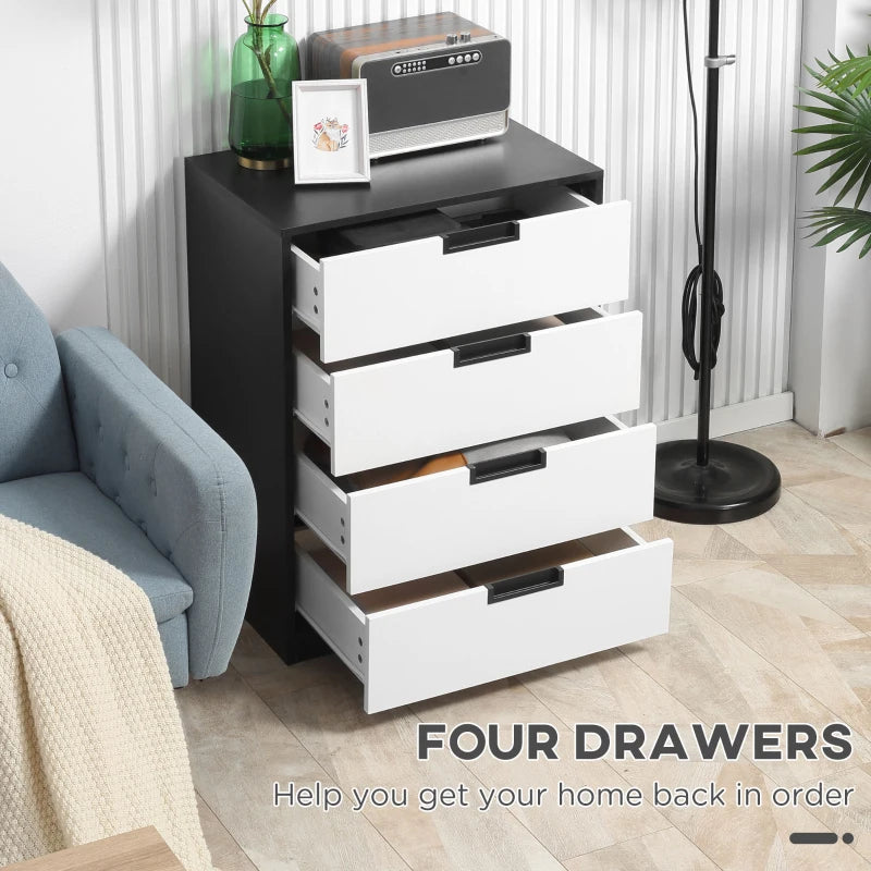 4-Drawer White and Black Storage Cabinet for Bedroom and Living Room