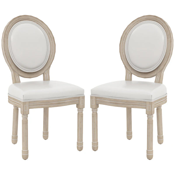 French Style Wooden Dining Chairs - Cream White Set of 2