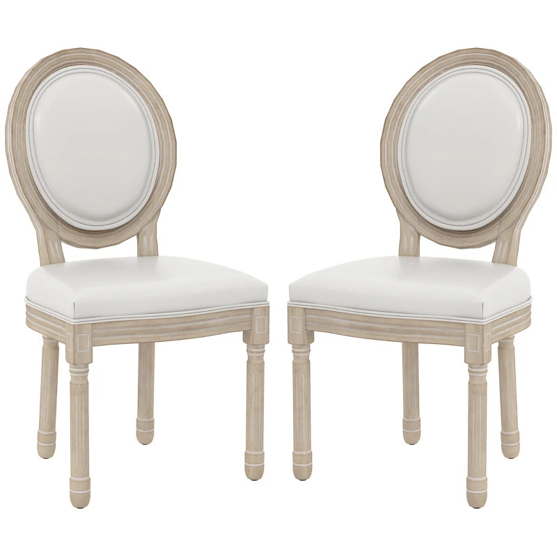 French Style Wooden Dining Chairs - Cream White Set of 2