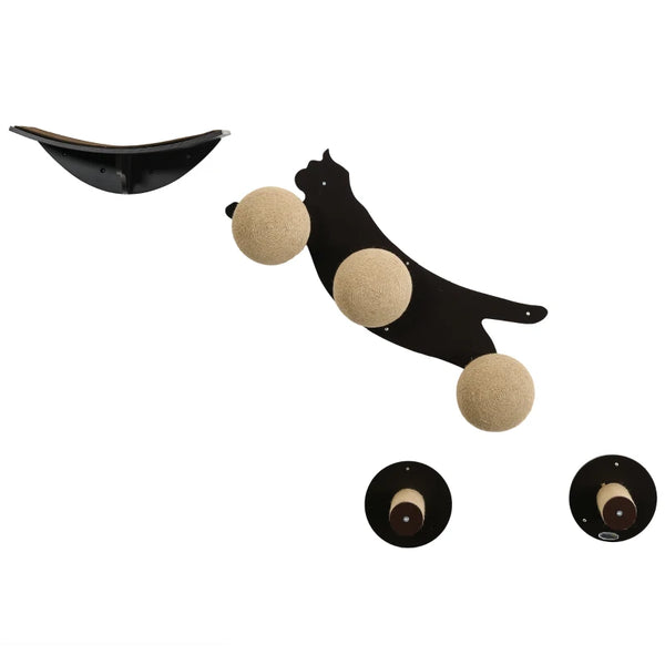 Brown Cat Wall Furniture with Curved Platforms and Scratching Posts