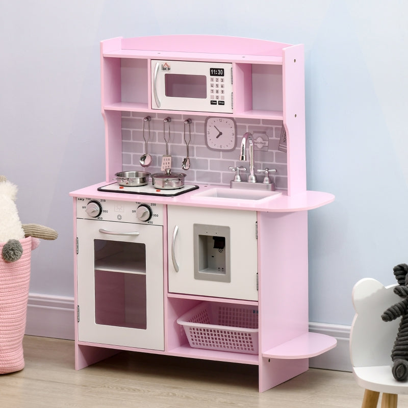 Kids Pink Kitchen Playset with Lights, Sounds, Microwave, Sink & Storage