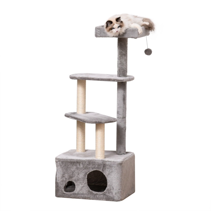 Grey 4-Level Cat Tree Tower with Scratching Post and Perches