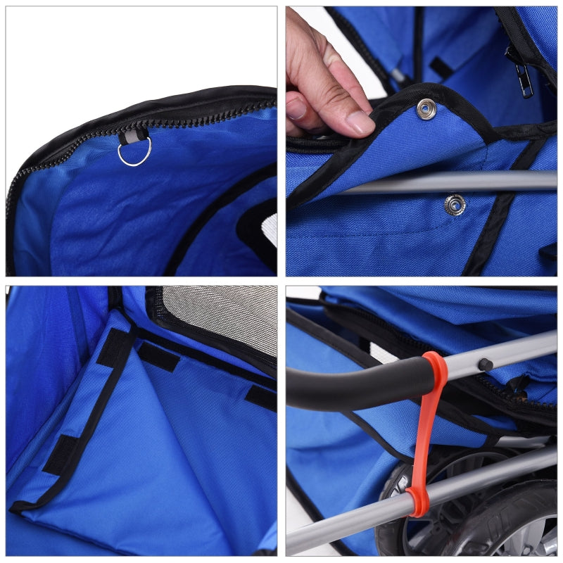 Blue Pet Stroller for Small Pets - Foldable Travel Carriage