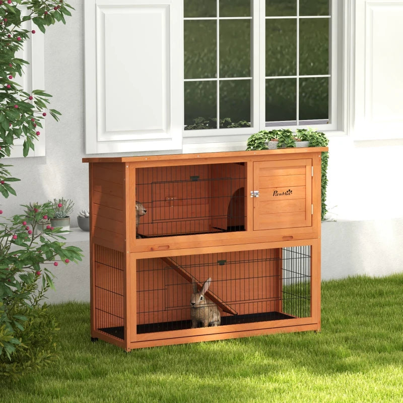 Orange Antiseptic Wood Rabbit Hutch with Run, 102cm