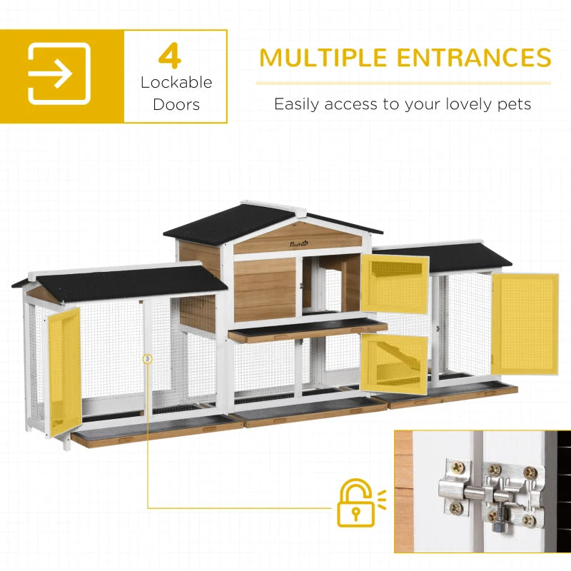 Wooden 2-Tier Rabbit Hutch with Double Side Run Boxes, Plastic Tray, Ramp - 230 x 53 x 93.5cm