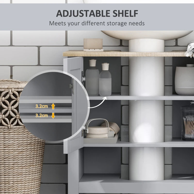 Grey Under Sink Storage Cabinet with Adjustable Shelf