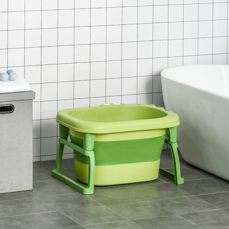 Foldable Green Baby Bathtub Set with Stool
