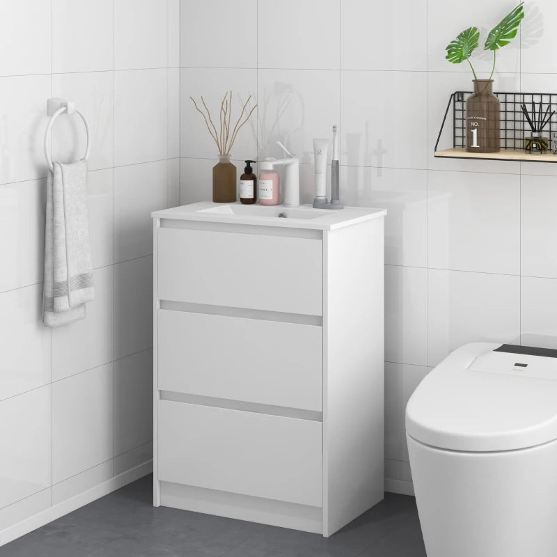 White Gloss Bathroom Vanity Unit with Basin & Single Tap Hole, 2 Drawers