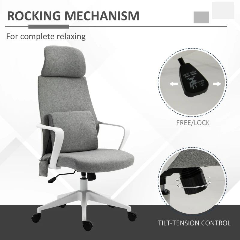 Grey Fabric Office Gaming Chair with Massage Lumbar Pillow