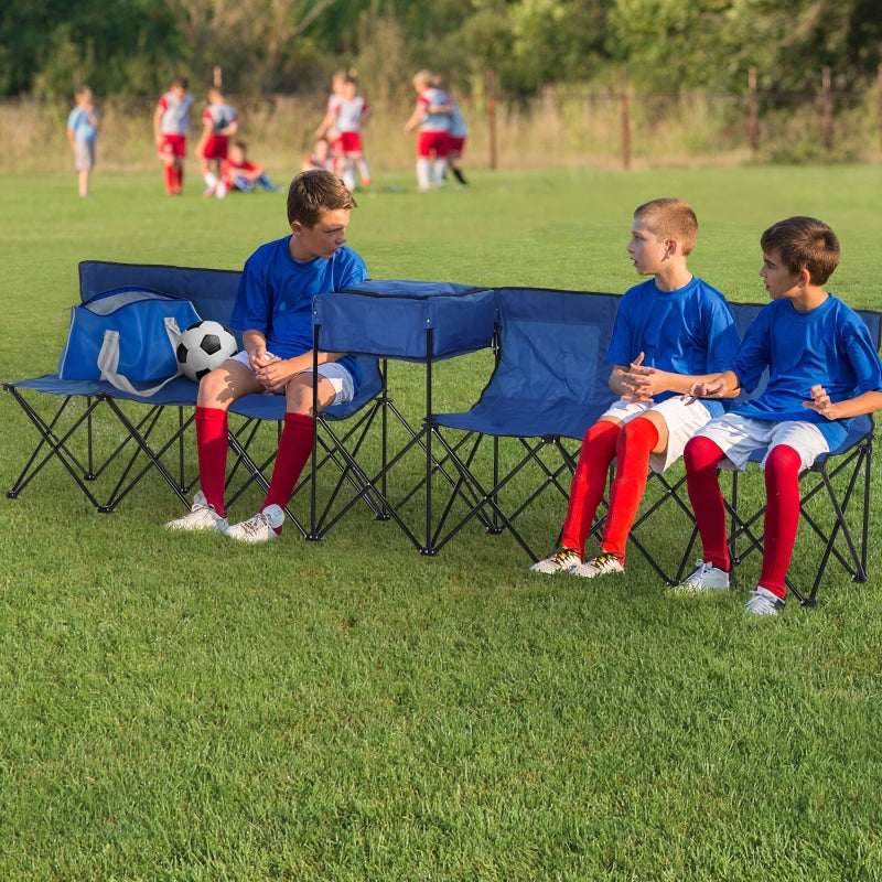 Blue 6-Seater Folding Steel Camping Bench with Cooler Bag