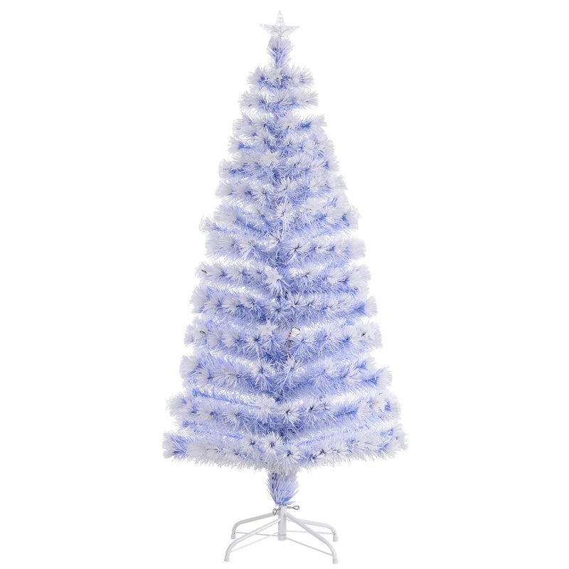 5FT Pre-Lit White Blue Fibre Optic Christmas Tree with LED Lights