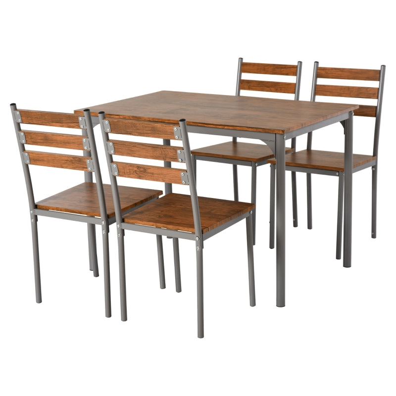 Brown 5-Piece Dining Table Set with 4 Chairs - Compact Dining Room & Kitchen