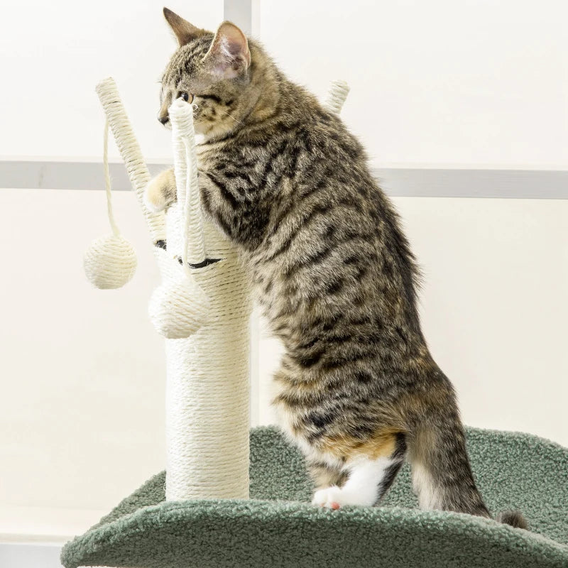 Green Cat Tree Tower with Scratching Post, Hammock & Toy