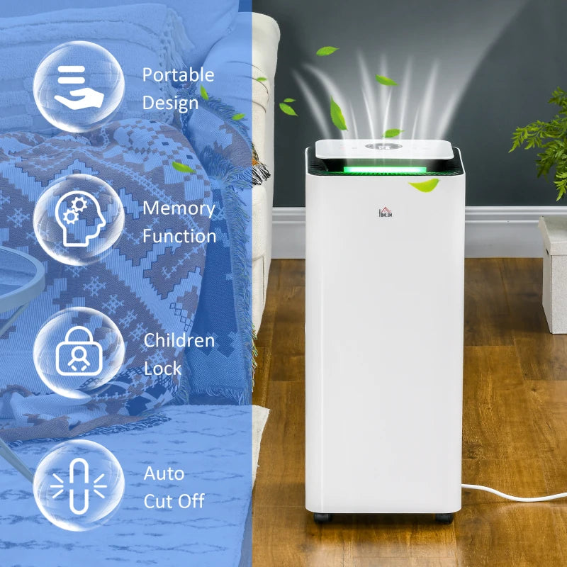 White Portable Dehumidifier with Air Purifier, 24H Timer, 5 Modes - 16L/Day