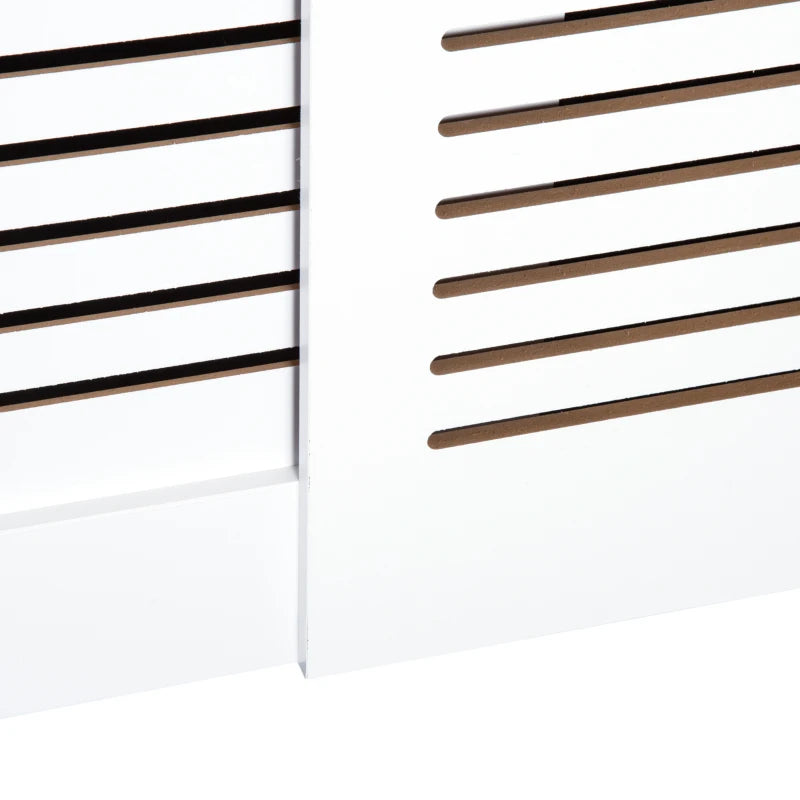 White Extendable Radiator Cover Cabinet Shelving Slatted Design 139-208.5L x 20.5W x 82.5H cm