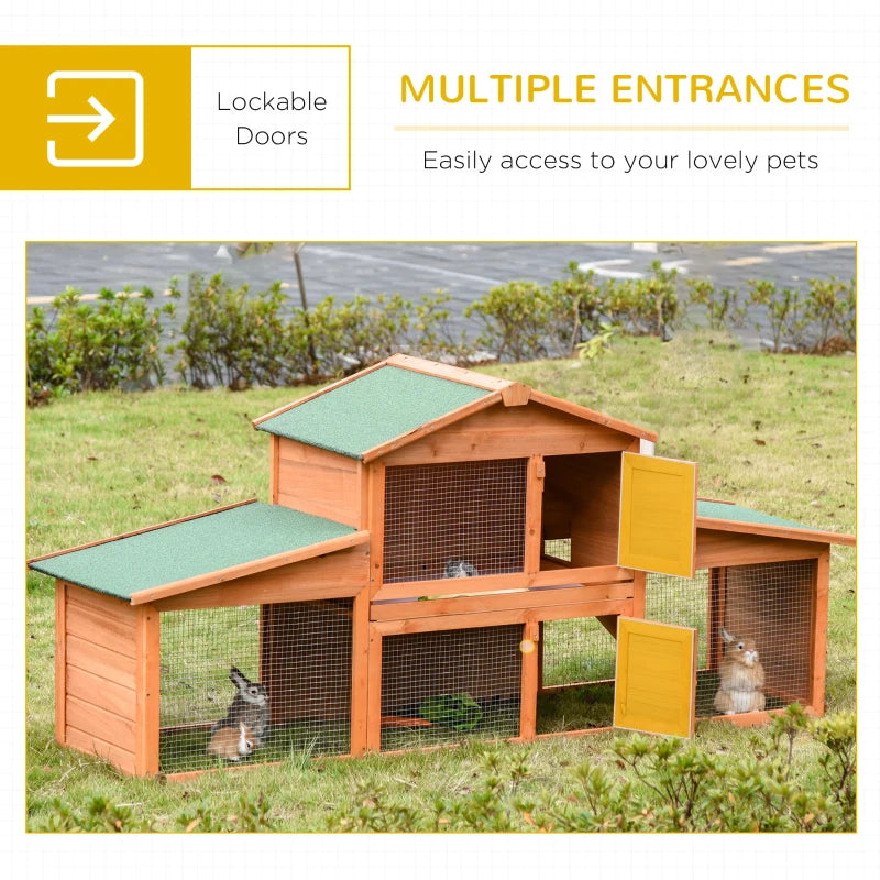 Wooden Outdoor Rabbit Hutch with Run, Large, 215 x 63 x 97 cm, Brown