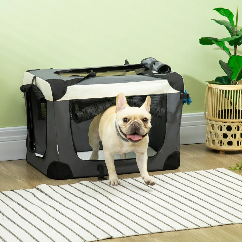 Foldable Pet Carrier with Cushion for Mini Pets - Grey