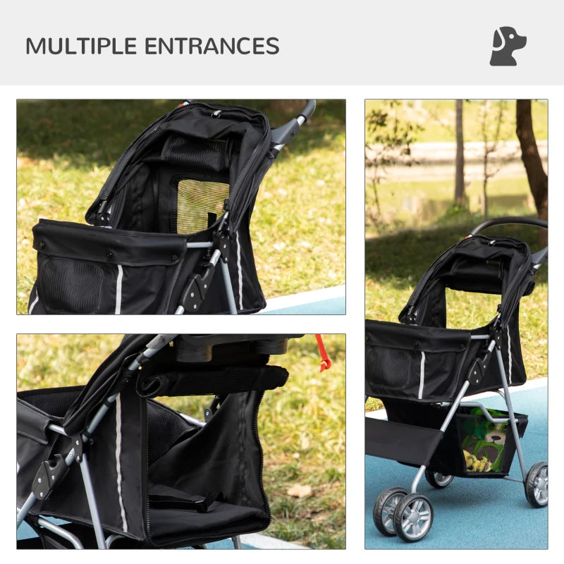 Black Pet Stroller for Small Pets - Foldable Travel Carriage with Wheels