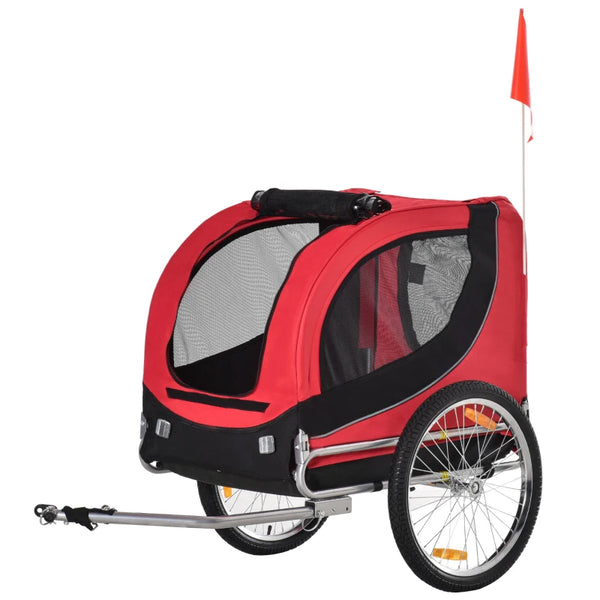 Steel Dog Bike Trailer Pet Carrier for Bicycle - Black/Red