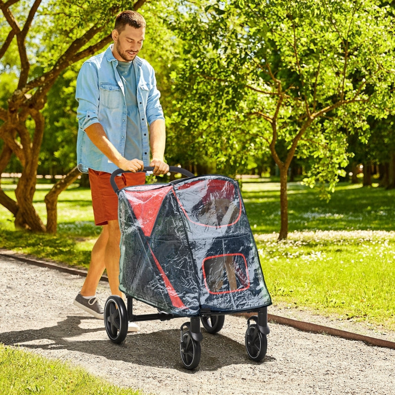 Foldable Red Pet Travel Stroller with Rain Cover for Large & Medium Dogs