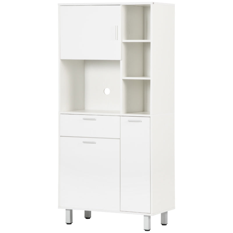 White Kitchen Storage Cabinet with Shelves and Drawer, 166 cm