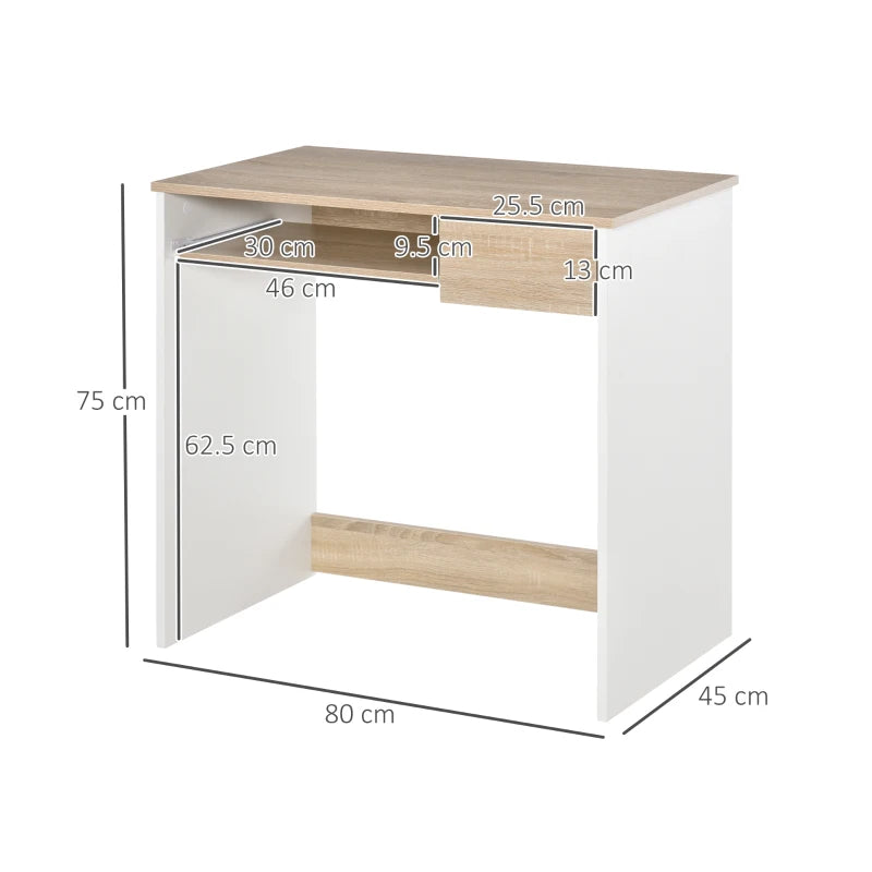 Oak Compact Computer Desk with Keyboard Tray - Study Office Writing Table