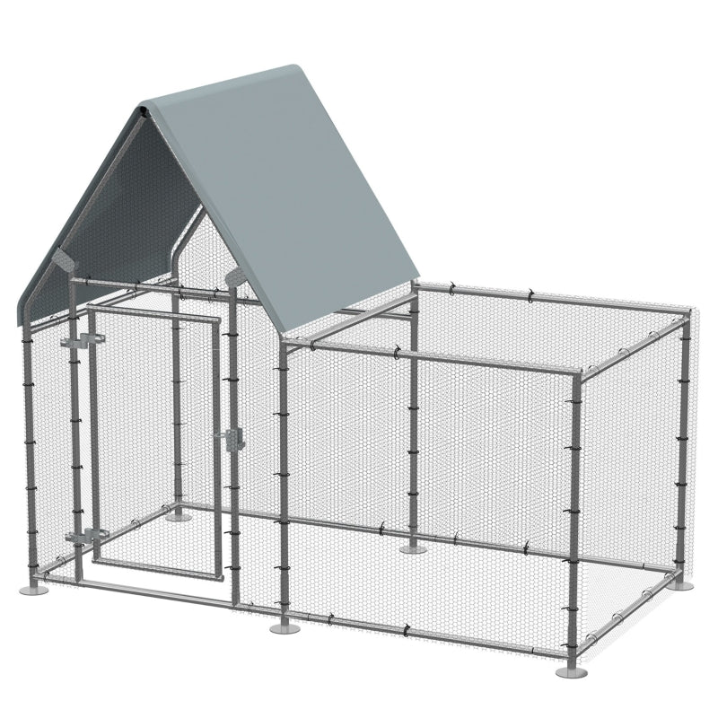 Galvanized Metal Chicken Run with Water-Resistant Cover, Large Outdoor Enclosure for 4-6 Chickens - 200 x 105 x 172cm