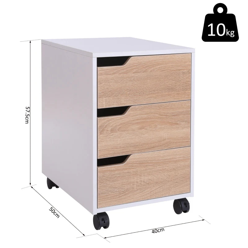 Oak 3-Drawer Mobile File Cabinet with Wheels for Home Office