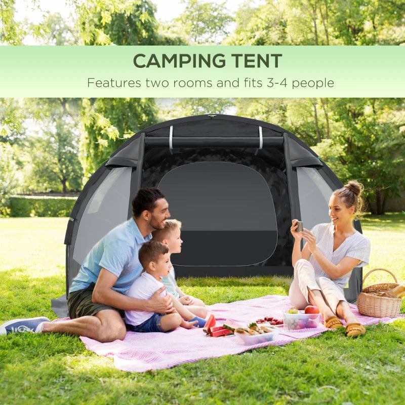 Black 3-4 Person Tunnel Camping Tent with Windows and Covers