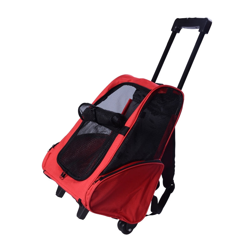 Red Pet Travel Backpack with Trolley and Telescopic Handle