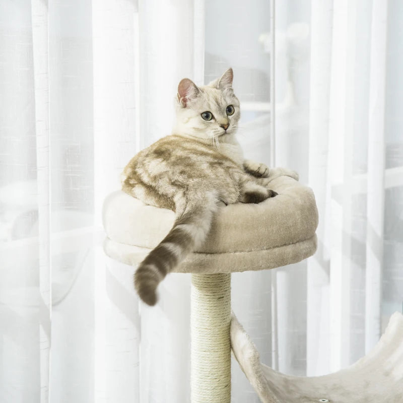 Beige Cat Tree Activity Center with Tunnel - 105cm Tall