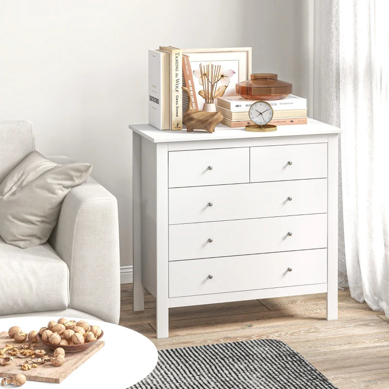 White 5-Drawer Storage Cabinet with Metal Handles - Bedroom, Living Room, Nursery Organizer