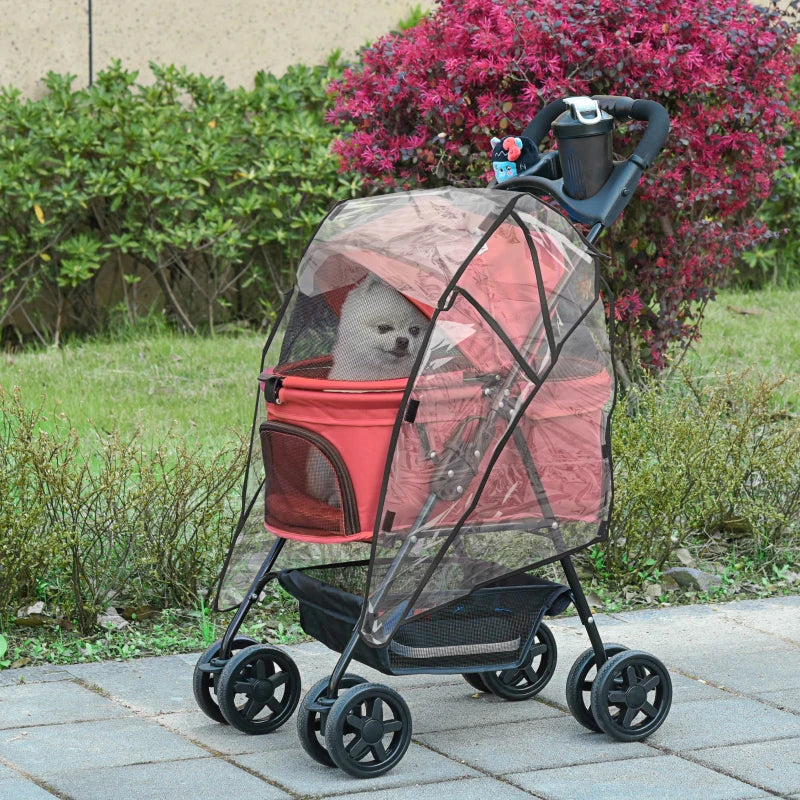 Red Dog Stroller with Rain Cover and Safety Features