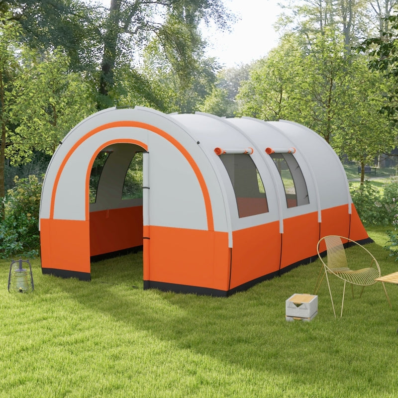 Waterproof 6-Person Camping Tent with Living and Bedroom, Cream/Orange