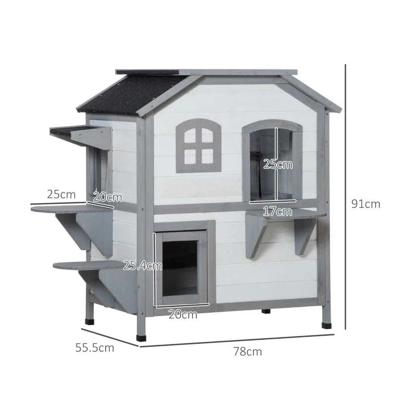 White 2-Storey Wooden Cat Enclosure with Escape Door