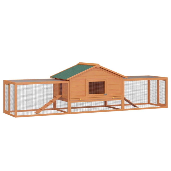 Wooden Two-Storey Rabbit Hutch with Run, Guinea Pig House, Pet Cage - Brown