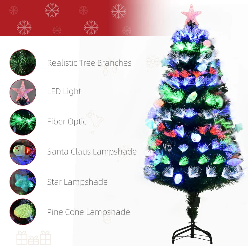 5FT Pre-Lit Green Christmas Tree with Fibre Optic Baubles and LED Lights