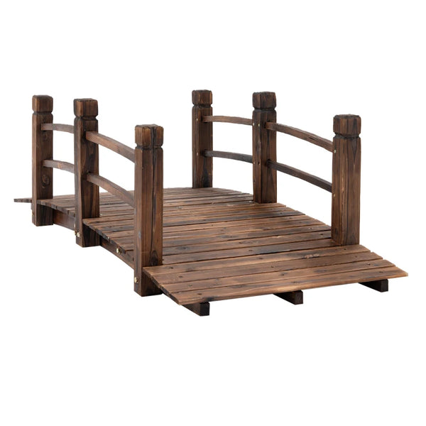 Wooden Garden Bridge - Stained Finish - Outdoor Pond Walkway - Water Yard Decor - 1.5M