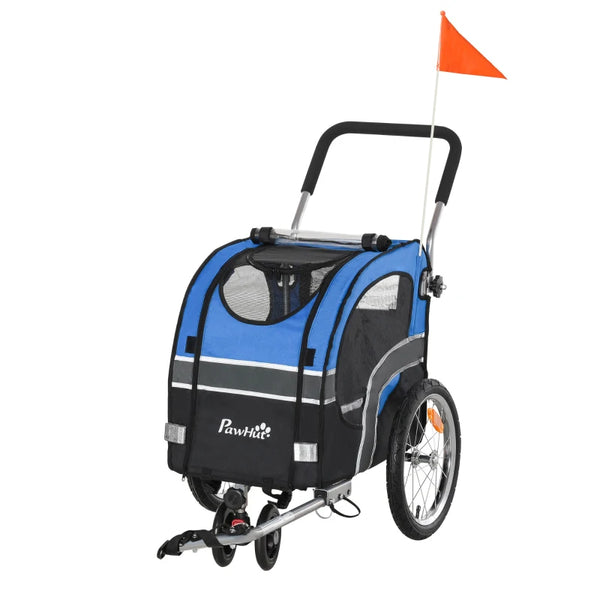 Blue Dog Bike Trailer Pet Cart Carrier Stroller with 360° Rotatable Wheel