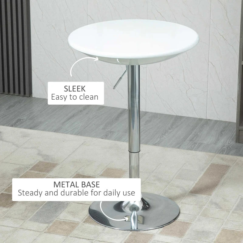 White Adjustable Height Round Bar Table with Swivel Painted Top