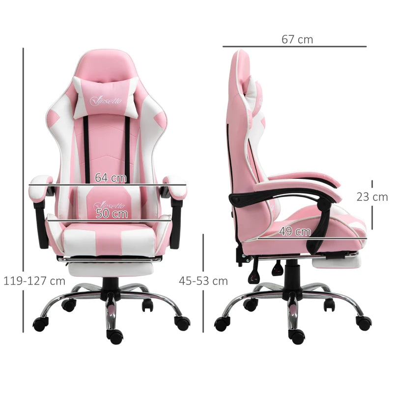 Pink Gaming Chair with Lumbar Support, Footrest & Headrest