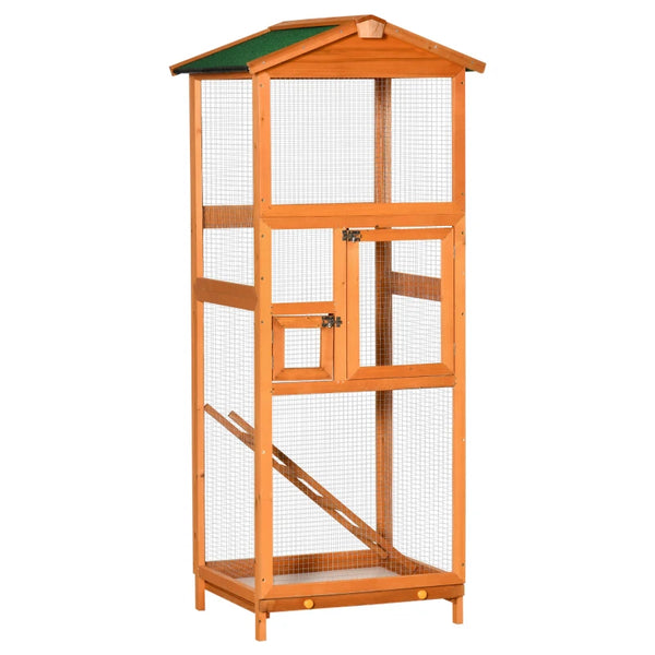 Orange Wooden Outdoor Bird Aviary Cage with Pull Out Tray - 2 Doors