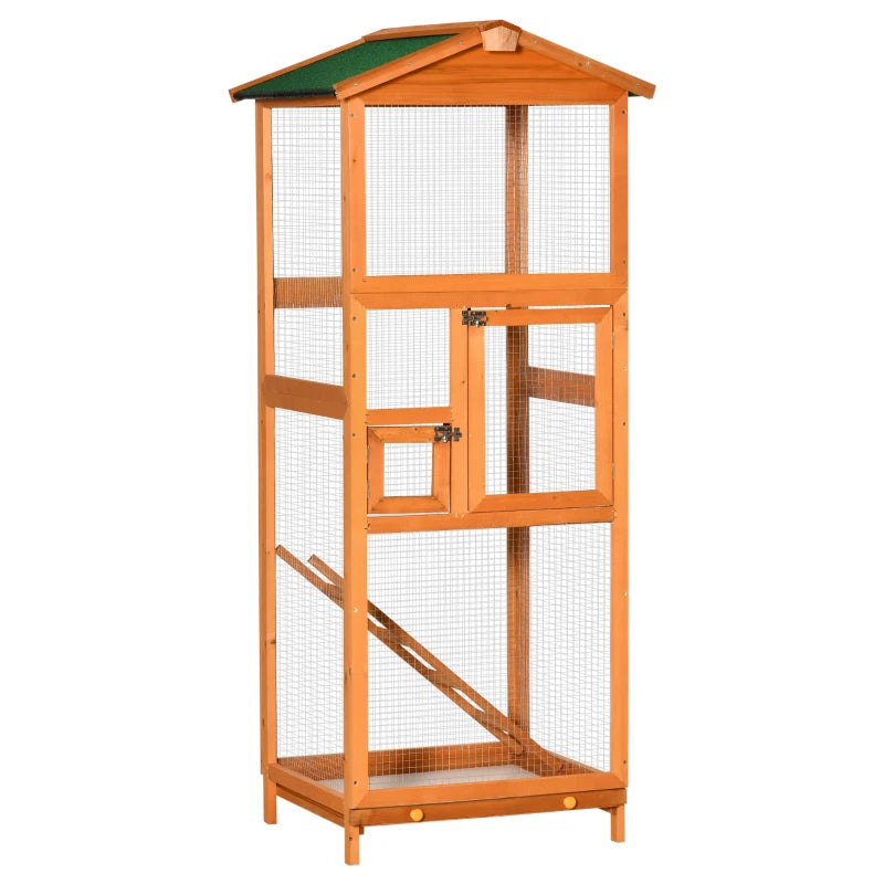 Orange Wooden Outdoor Bird Aviary Cage with Pull Out Tray - 2 Doors