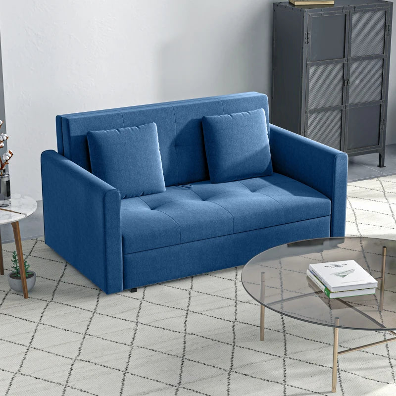 Deep Blue 2 Seater Convertible Sofa Bed with Storage