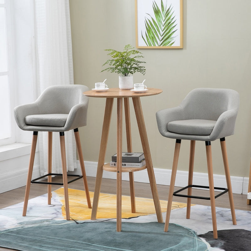 Beige Upholstered Bar Stools Set of 2 - Modern Metal Frame, Solid Wood Legs